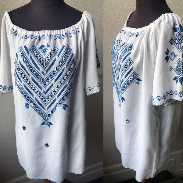Romantic Off the Shoulder Boho, Open Crochet Hand Embroidered Gipsy Blouse Top