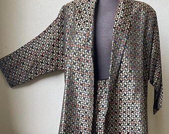 50's 2pc. Glam Silk Jacquard Cocktail Capri Pant & Swing Jacket w/Sash