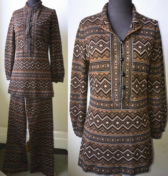 60's Vtg. Amazing Graphic Knit Tunic & Pant 2pc. C
