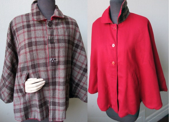 40's Adorable Reversible Red Riding Hood and Plaid