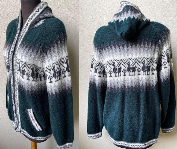 Extremely Soft Peruvian Alpaca Zip Front Hooded Llama Cardigan Sweater
