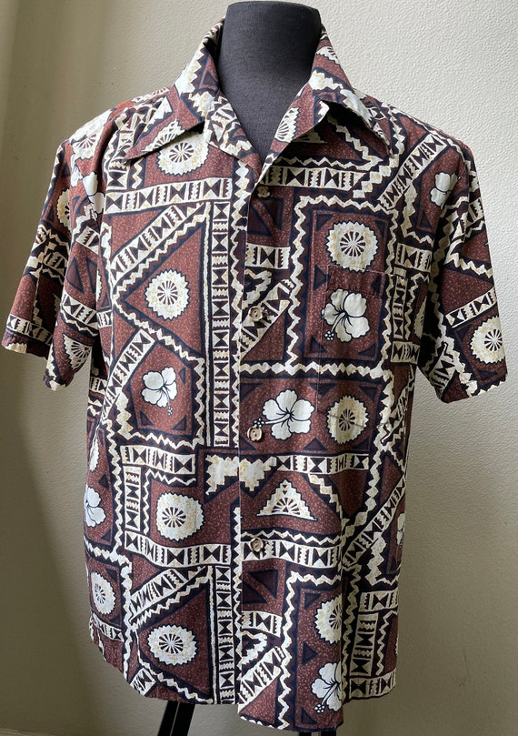 50's Cool TIKI Hawaiian Print Cotton Match Pocket… - image 6