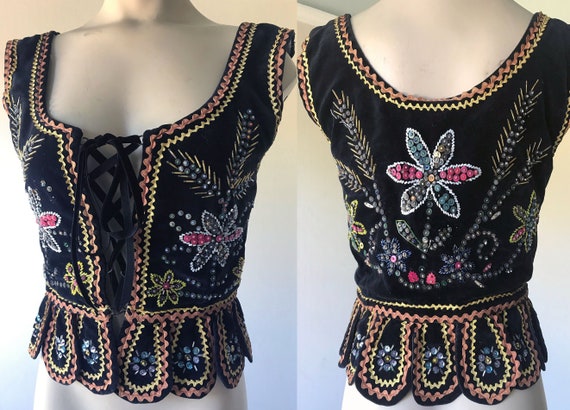 Antique Handmade Krakow Polish Beaded & Sequined F