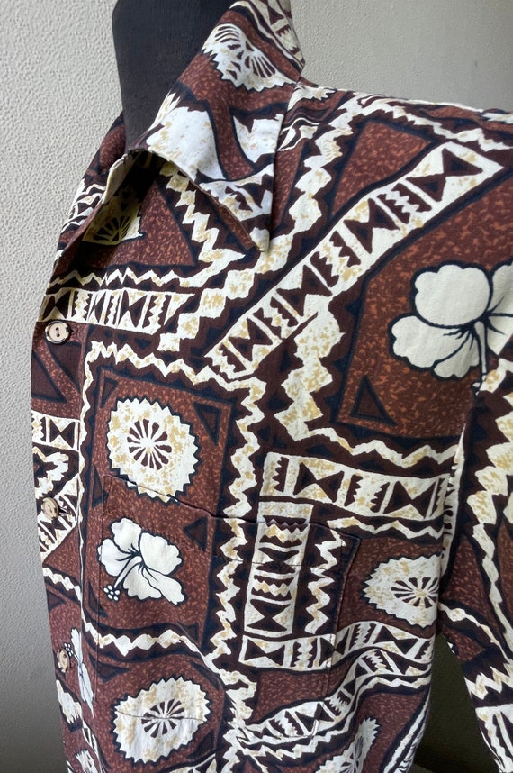 50's Cool TIKI Hawaiian Print Cotton Match Pocket… - image 3