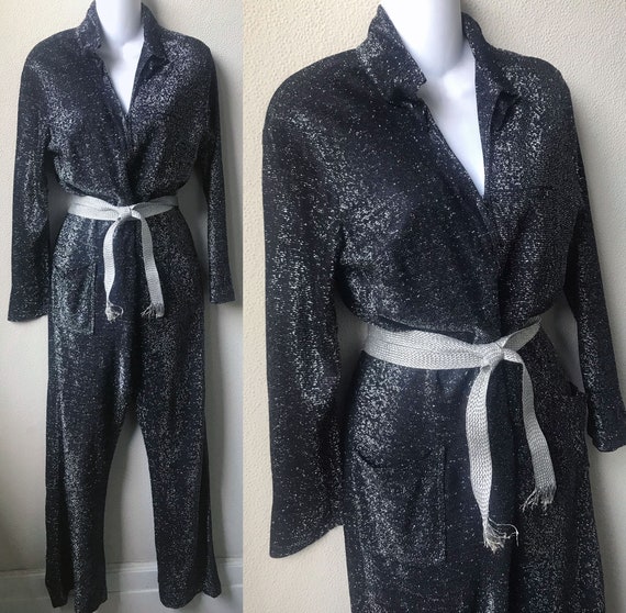60's Cool Sparkly Lurex Knit Long Sleeve Front Zi