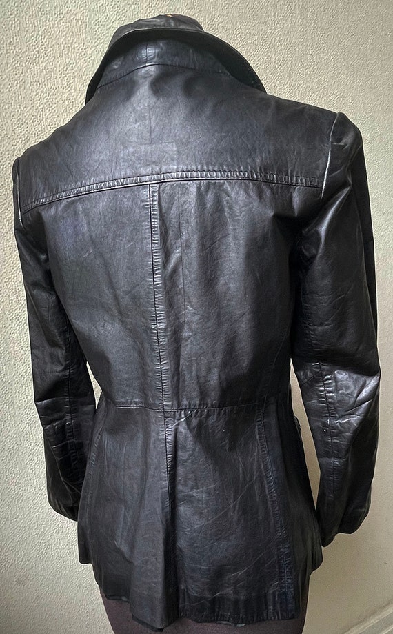 60's Cool Black Leather Big Lapel Fly Rocker Jack… - image 7