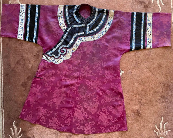 20's Embroidered Antique Maroon Silk Jacquard For… - image 1