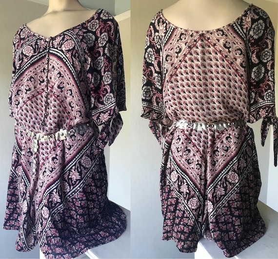60's Rare BoHo Hippy Indian Cotton Gauze Print Col