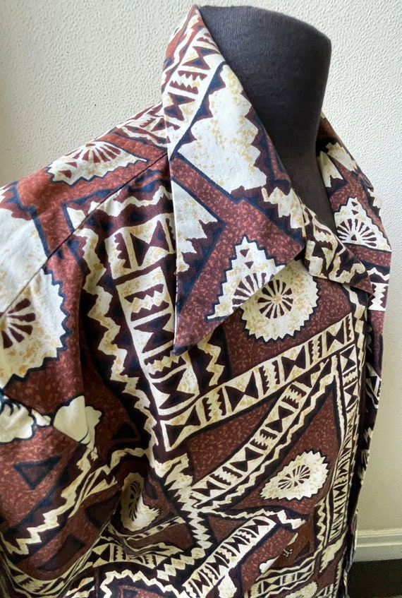 50's Cool TIKI Hawaiian Print Cotton Match Pocket… - image 2