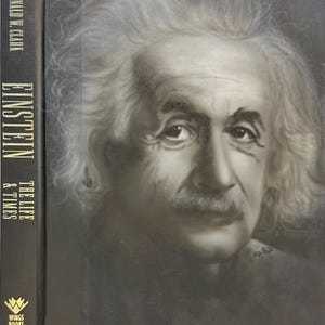 Hand-Painted Portrait of Einstein on Einstein: The Life and Times by Ronald Clark