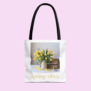 Yellow Tulip Spring Vibes Tote Bag, Floral Tote, Nature-Inspired Gift, Feminine Gift, Everyday Bag