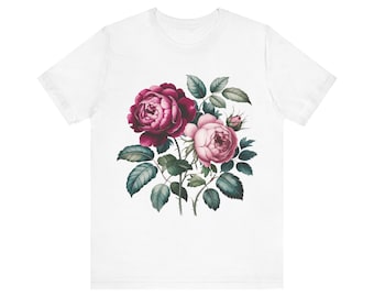 Rosen Vintage Blumen T-Shirt, Floral Grafik T-Shirt, Botanisches Druck Shirt, Retro Garten Top, Geschenk für Blumen Liebhaber