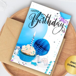 Printable Happy Birthday Card, Birthday Card Downloadable, Candle Birthday Card, Birthday Greeting Card