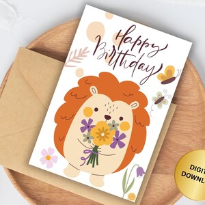 Cartão de aniversário de ouriço, cartão de felicitações engraçado para download, desejos de aniversário fofos e exclusivos para ele ou ela