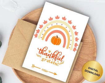 Carte de bénédictions de Thanksgiving, célébration de la fête de la dinde, voeux d'automne chaleureux, voeux de gratitude imprimable, téléchargement immédiat