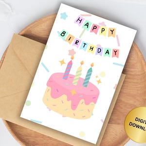 Printable Happy Birthday Card, Birthday Card Downloadable, Cake Birthday Card, Birthday Greeting Card