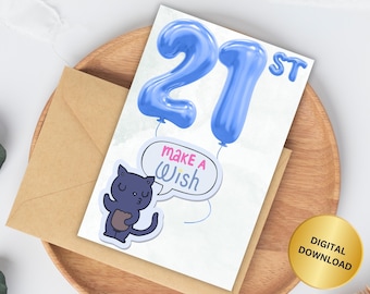 Happy 21st Birthday, Printable Birthday Card, Age Card, 4X6 Foldable Card Instant Download