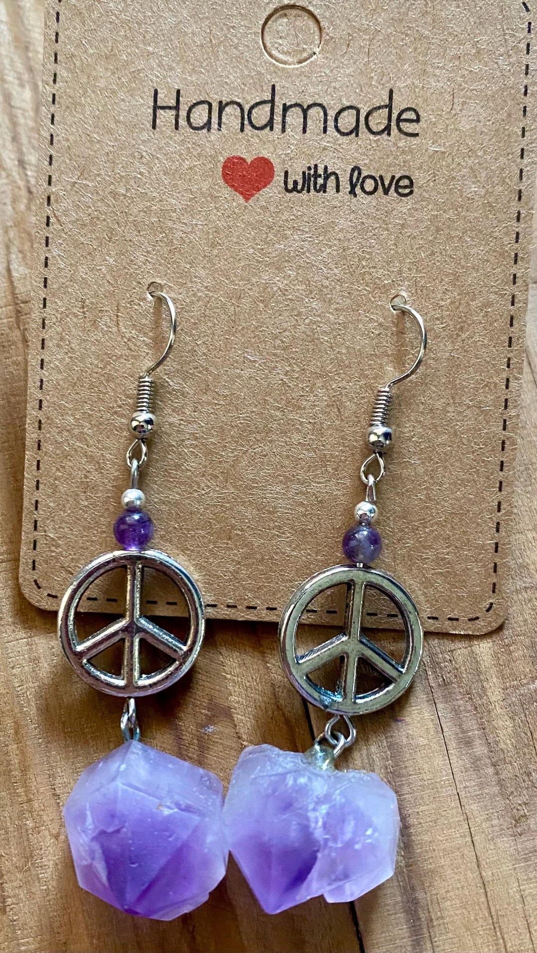 Raw Amethyst Stone With Peace Sign Accents - Etsy