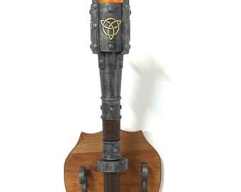 Medieval "Celtic" LED torch with flame effect for LARP, LARP, Cosplay, D&D