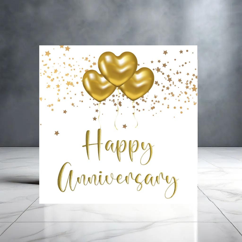 Happy Anniversary Card With Gold Balloons and Stars - Etsy
