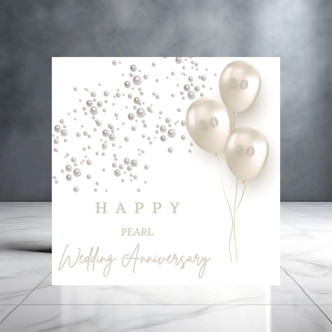 Happy 30th Pearl Wedding Anniversary Card With Balloons Couple — free download