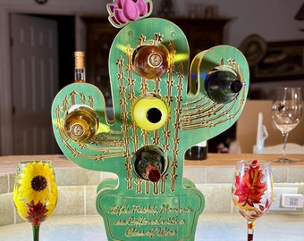 Handcrafted Cactus Wine Rack, Western Decor, Poplar Wood