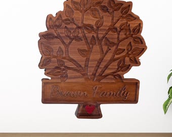 Personalized Family Tree Sign: Engraved Walnut Wood Decor