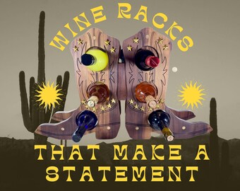 Handcrafted Western Boot Wine Rack: Walnut Wood Conversation Piece