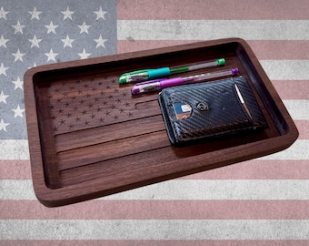 American Flag Walnut Catchall Tray, Patriotic Home Decor