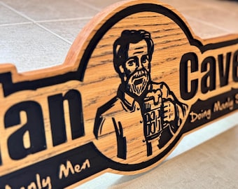Red Oak Man Cave Sign: Rustic Wall Decor (22" x 9")