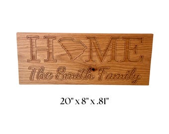 Personalized Family Name State Sign: Red Oak Wood Wall Decor