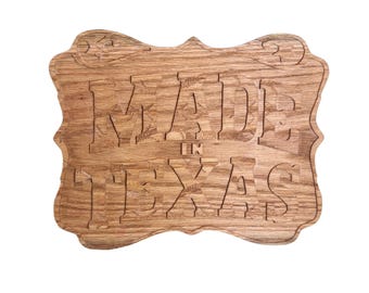 Carved Red Oak Texas Sign: "Made in Texas" Wall Decor
