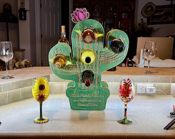 Cactus Wine Rack: Western Decor, Handmade Poplar Wood