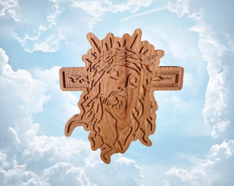 Handcrafted Jesus on Cross, Walnut Christian Wall Art