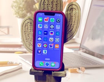 Cactus Cell Phone Stand, Western Poplar Wood Phone Holder