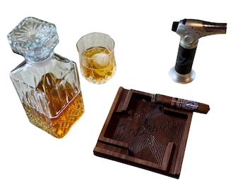 Cigar Ashtray, Ashtray, Cigar and Whiskey, Cigar Whiskey Ashtray, Cigar Accessories, Gift for Him, Father's Day Gift, FREE SHIPPING