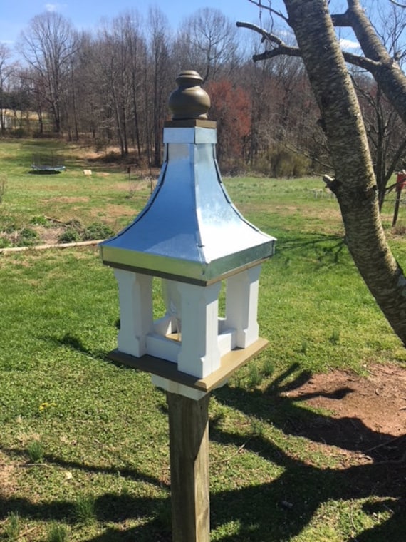 Large Tin Roof Bird Feeder Real Cedar Wood Painted Cream Etsy