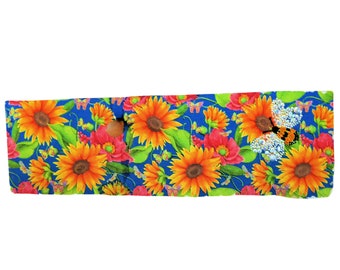 Sunny Bright Floral Wall Hanging Decoupaged Slab of Wood with Dowel Pin Hook