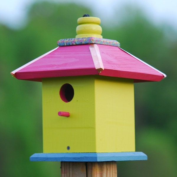 Hanging Bird House, Painted Birdhouse, Wooden Bird Houses, Gift Ideas