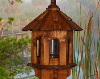 Bird Feeder, Wooden, Posted , Outdoor, Primitive, Rustic, 5th Anniversary Gift