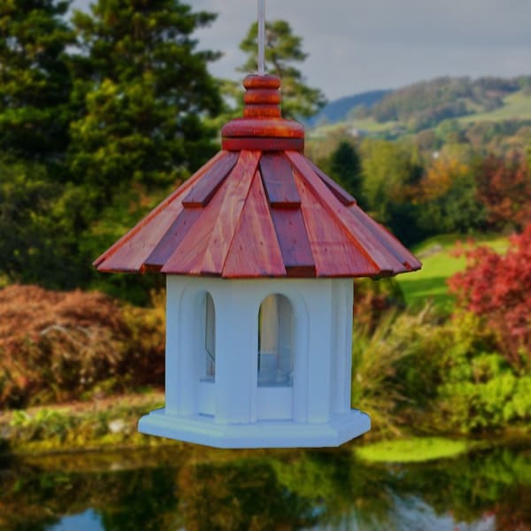 Hanging bird feeder shake roof white