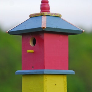 Whimsical Bird House, Painted Bird Houses, Chickadee Birdhouses, Garden Decor