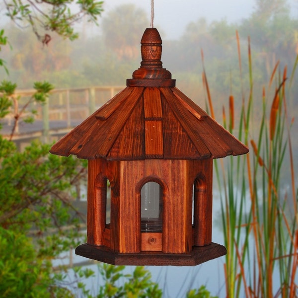 Bird Feeder Hanging Shake Roof Stain Wood Perfect Gift for Christmas