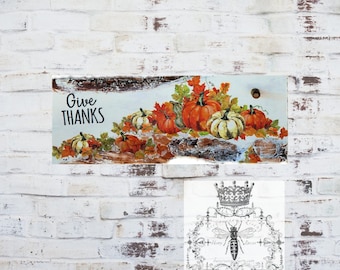 Slab of Wood Decoupaged with Pumpkins perfect for fall and Thanksgiving