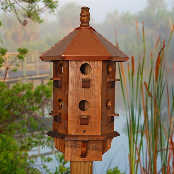 Large Bird House, Copper Birdhouse, Purple Martin Box, Farmhouse, Rustic Birdhouses, Handcrafted, Wooden Bird Houses