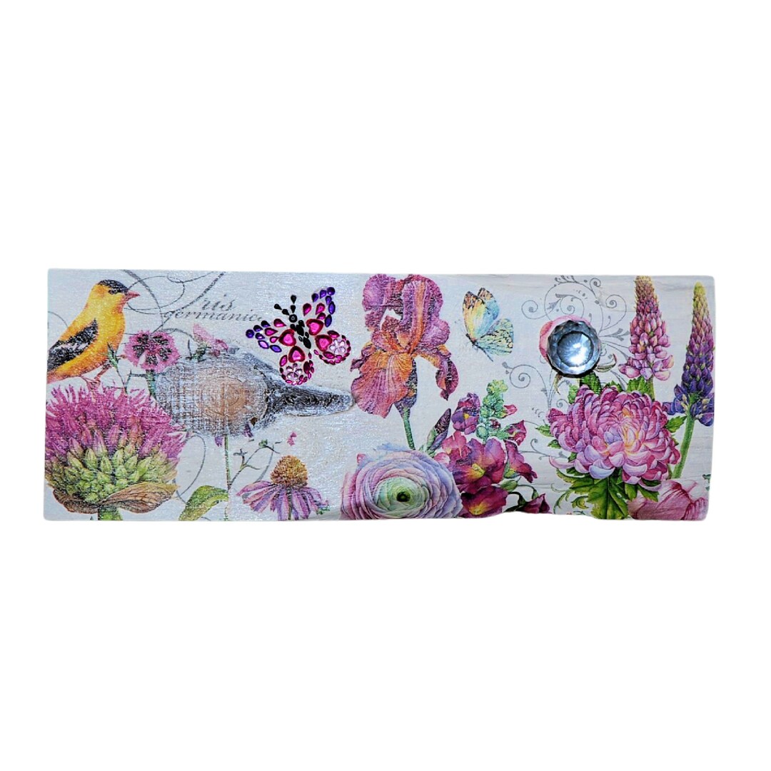 Floral Wall Hook Rack on Wooden Slab Etsy