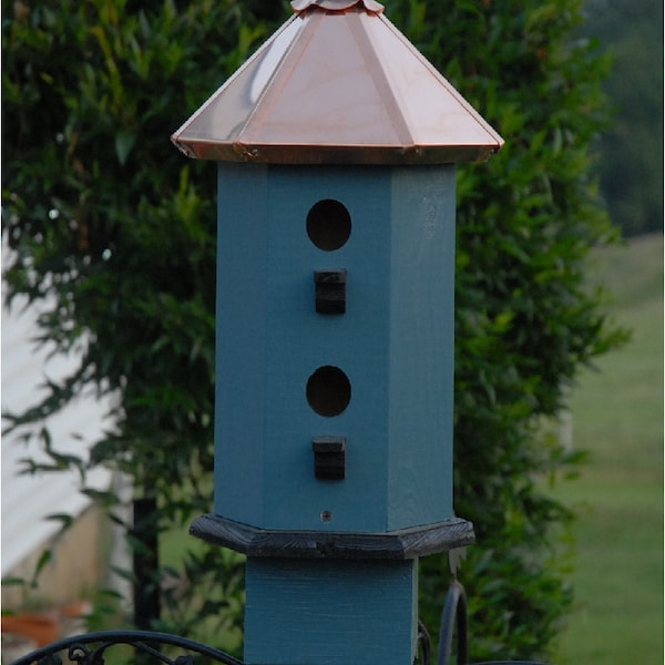 Bird House for Sale Handcrafted Copper Top Painted Storm Black Seaside Cottage Chic Style