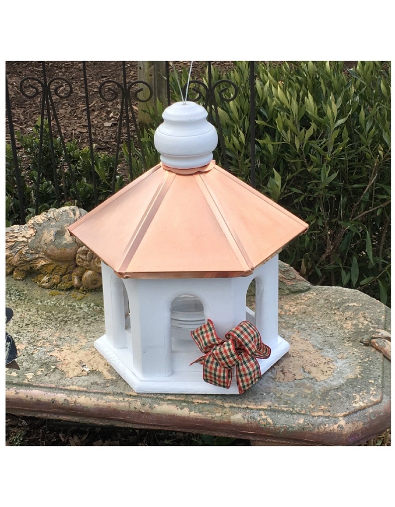 Bird Feeder Copper Birdfeeder Hanging Bird Feederwooden Etsy