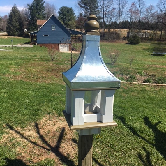 Large Tin Roof Bird Feeder Real Cedar Wood Painted Cream Etsy