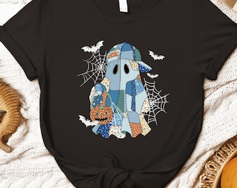 Customizable Halloween Patchwork Ghost Shirt: Matching Family Costume Spooky Tee